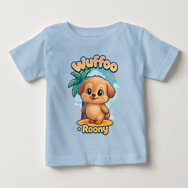 Camiseta De Bebé Wuffoo Roony Cute Kawaii Puppy Tropical Island  (Anverso)