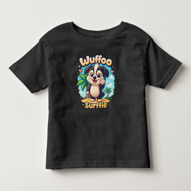 Camiseta De Bebé Wuffoo Surffie Cute Kawaii Puppy Tropical Island (Anverso)