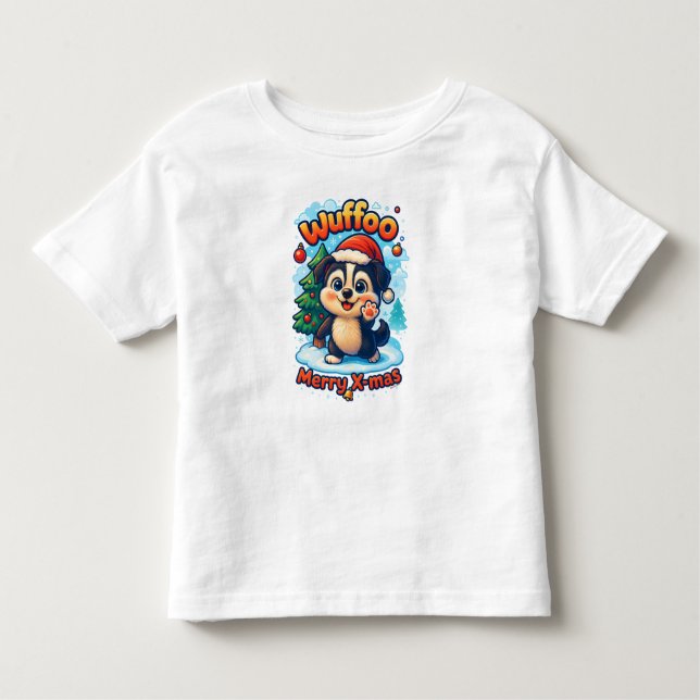 Camiseta De Bebé Wuffoo Surffie Merry X-mas Kawaii 3D Holiday (Anverso)