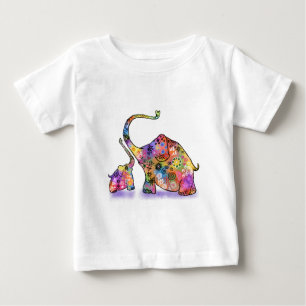 Camiseta de bebé y madre elefante