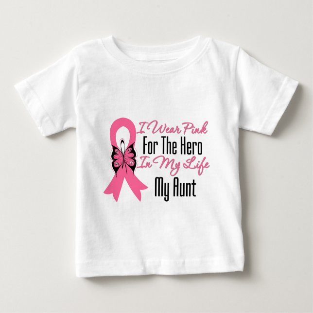 Camiseta De Bebé Yo uso rosa para el héroe de mi vida... mi tía (Anverso)