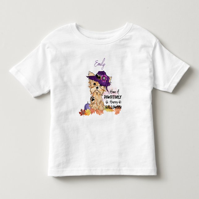 Camiseta De Bebé Yorkie ten una feliz celebración de Halloween (Anverso)