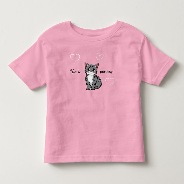 Camiseta De Bebé You're Purr-fect Animated Cat and Hearts Pink (Anverso)