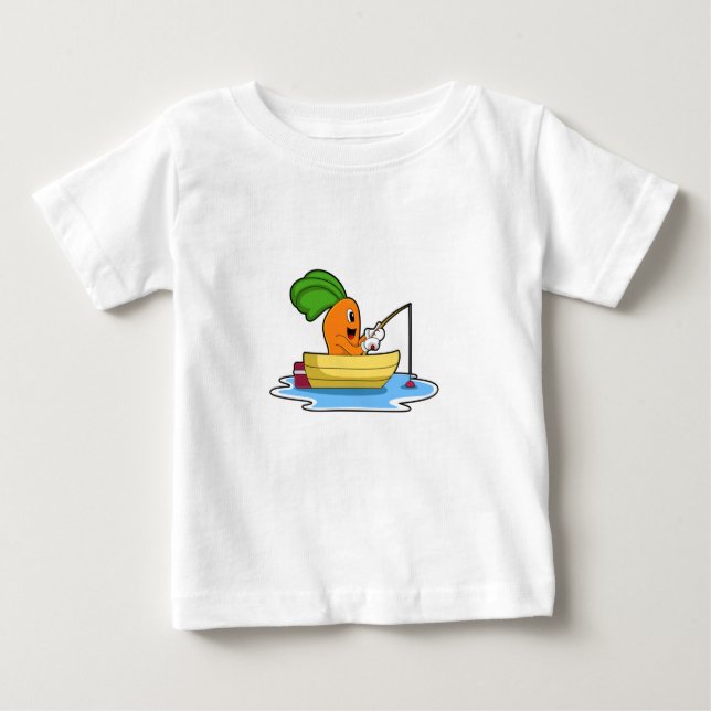Camiseta De Bebé Zanahoria en barco para pescar con barra de pesca (Anverso)