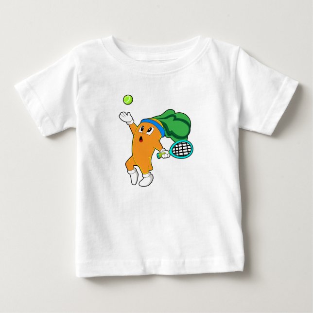 Camiseta De Bebé Zanahoria en tenis con raqueta de tenis (Anverso)