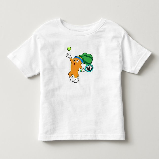 Camiseta De Bebé Zanahoria en tenis con raqueta de tenis (Anverso)