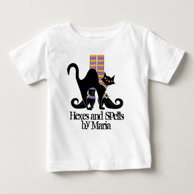 Camiseta De Bebé Zapatos de Bruja con Gato Negro Lindo Caprichoso d (Anverso)