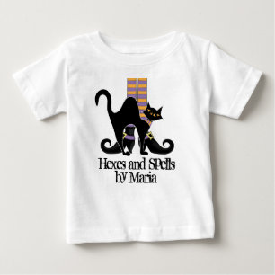 Camiseta De Bebé Zapatos de Bruja con Gato Negro Lindo y Caprichoso