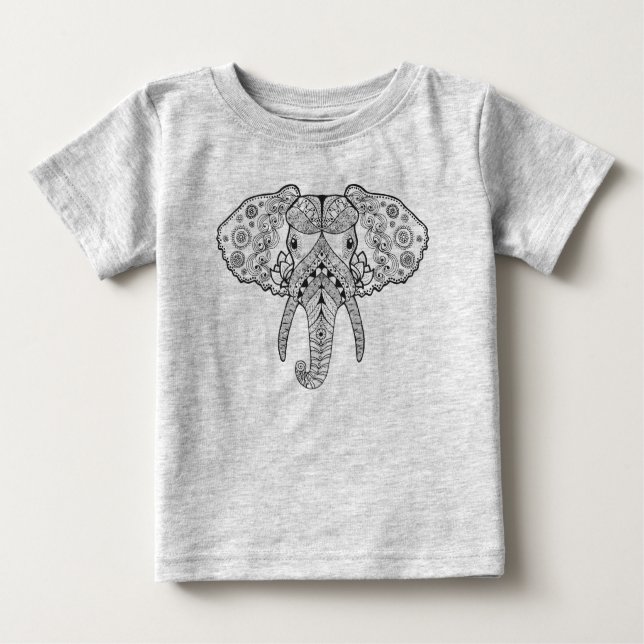 Camiseta De Bebé Zentangle inspiró el elefante (Anverso)