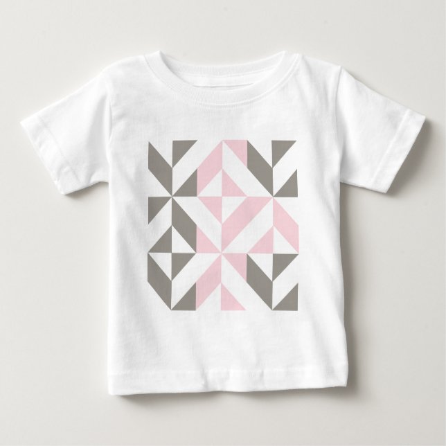 Camiseta De Bebé ZigZag geométrico rosa y plateado (Anverso)