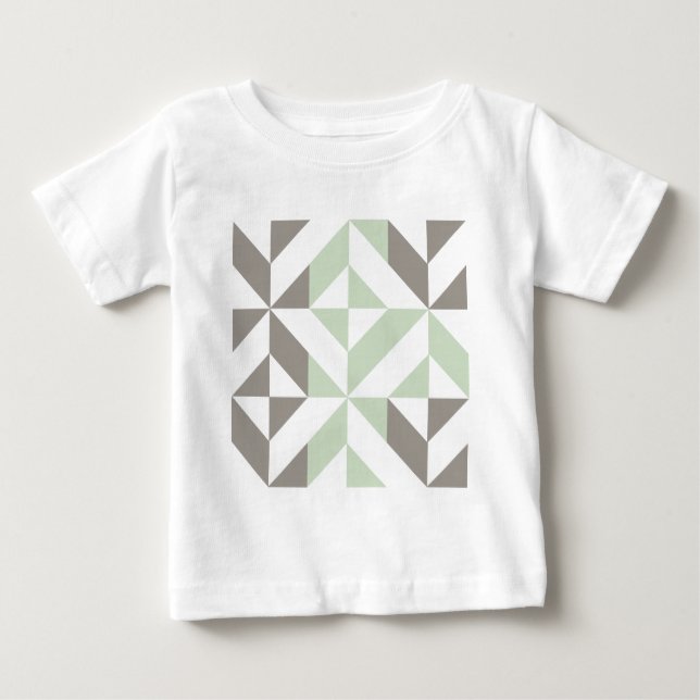 Camiseta De Bebé ZigZag geométrico verde sabio y plateado (Anverso)