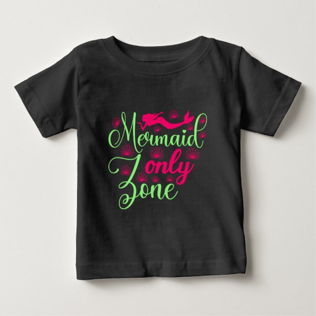 Camiseta De Bebé Zona de Sirenas Únicas en Rosa Caliente y Verde Ne (Anverso)