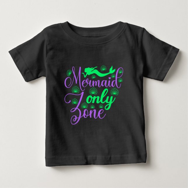 Camiseta De Bebé Zona exclusiva de sirenas en verde neón y púrpura (Anverso)