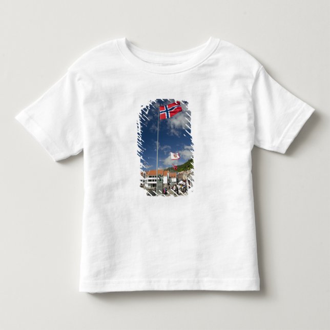 Camiseta De Bebé Zona histórica del centro de Bergen con banderas (Anverso)