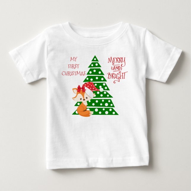 Camiseta De Bebé Zorro adorable y árbol de Navidad (Anverso)