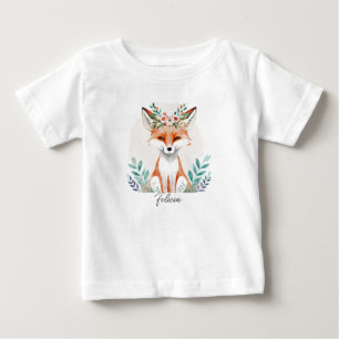 Camiseta De Bebé Zorro floral acuarela personalizado
