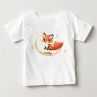 Camiseta De Bebé Zorro Lindo Sentado en la Luna con Estrellas