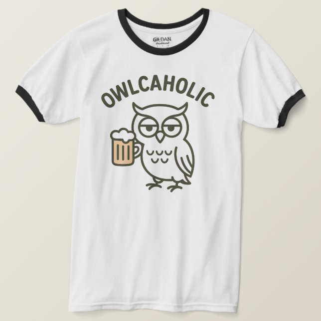 Camiseta de Bechuza Owlcaholic Beer Lover Ringer (Anverso del diseño)