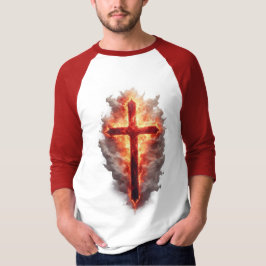 Camiseta de béisbol con cruz cristiana en llamas p