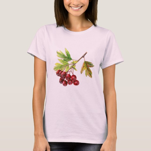 Camiseta de berries de arte botánico de Hawthorn (Anverso)