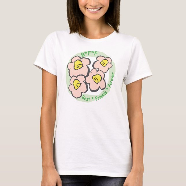 Camiseta De BFF de los mejores amigos flores rosadas para (Anverso)