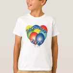 Camiseta de Birthday Boy Balloons<br><div class="desc">Texto de Birthday Boy sobre globos coloridos. Se ve mejor sobre el fondo blanco. Gorra de Birthday Boy coincidente:</div>