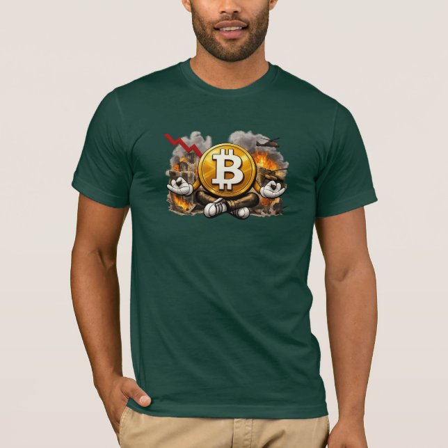 Camiseta de Bitcoin Meditando Tranquilidad en Caos (Anverso)