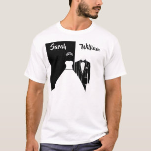 Camiseta de boda blanco de esmoquin negro