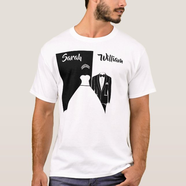 Camiseta de boda blanco de esmoquin negro (Anverso)