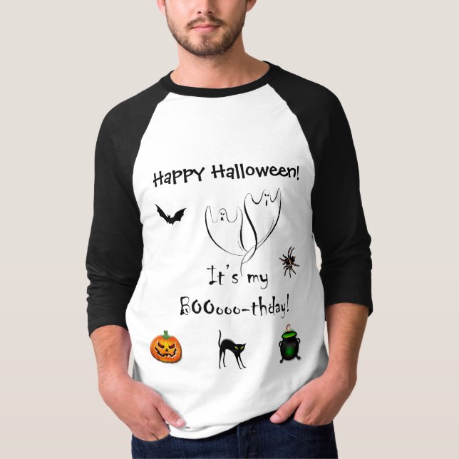 Camiseta de Booothday del feliz Halloween (véase (Anverso)