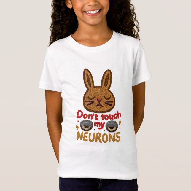 Camiseta de bordado de conejo lindo No toques mis  (Anverso)
