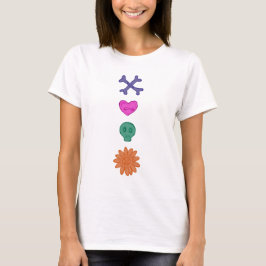 Camiseta de botones espeluznantes de cráneo, flor,