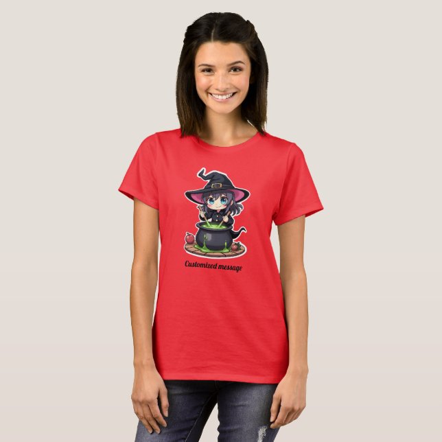 Camiseta de bruja de Halloween personalizable lind (Anverso completo)