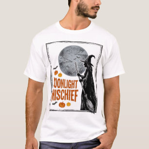 Camiseta de Bruja Vintage Silueta de Luna de Hallo