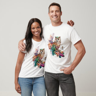 Camiseta de búho floral colorida
