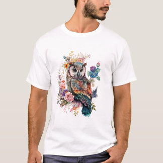 Camiseta de búho floral colorida