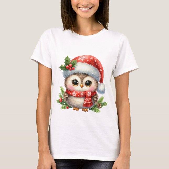 Camiseta de búho navidad , camiseta de algodón al  (Anverso)