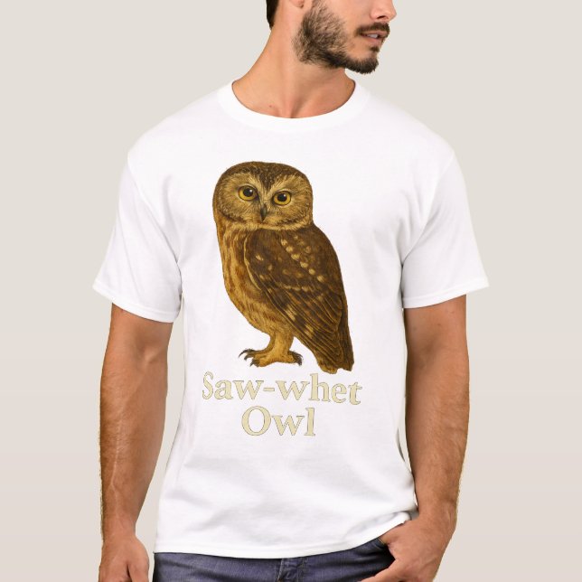 Camiseta de búho serrucho: diseño de ave rapaz de  (Anverso)