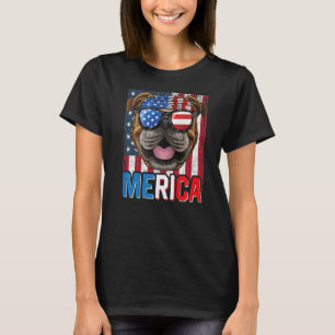 Camiseta De Bulldog Inglés De Merica 4 De Julio Americano