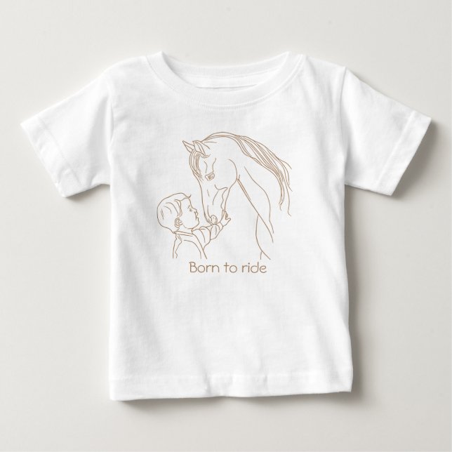 Camiseta de caballo bebé "Nacido para viajar" | Te (Anverso)