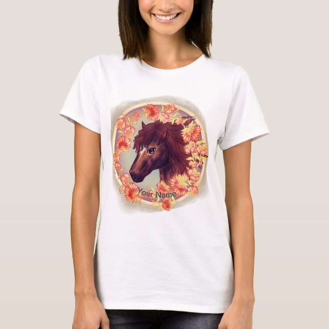 Camiseta de caballo castaño flor    (Anverso)