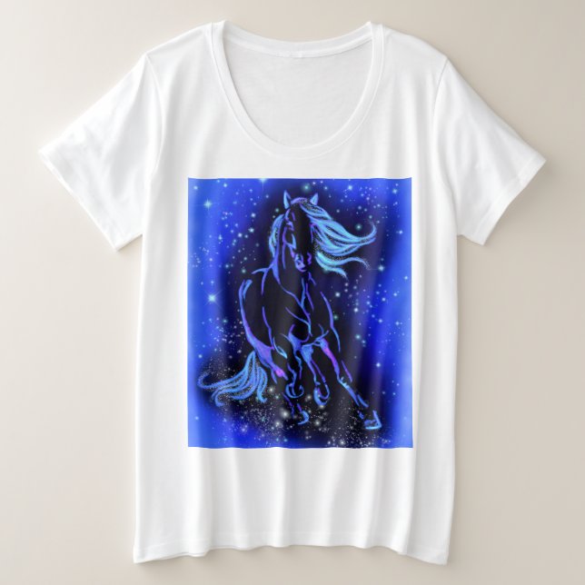 Camiseta De Caballo Corriendo En Noche Azul De Lun (Anverso del diseño)