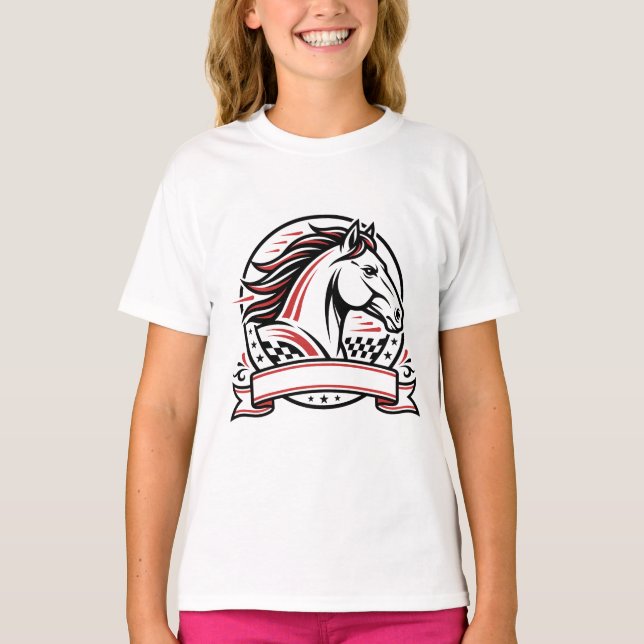 Camiseta de caballo de carreras con acentos rojos (Anverso)