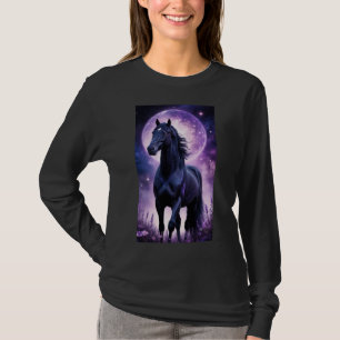 Camiseta de Caballo Negro Bajo Luna Morada