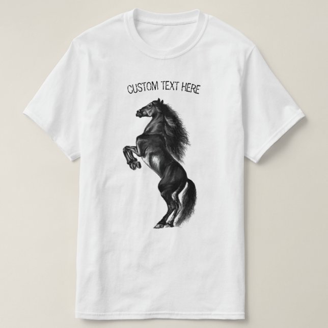 Camiseta de caballo salvaje negro vertical con tex (Diseño del anverso)