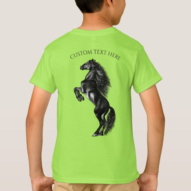 Camiseta de caballo vertical con texto Personaliza (Reverso)