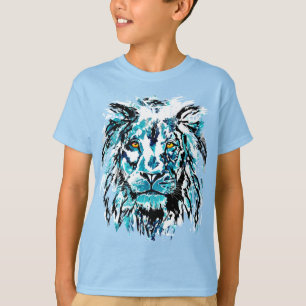 Camiseta de cabeza de león azul   Camisa de León