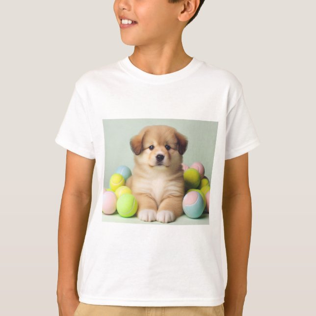 Camiseta de cachorro lúdica para chicas y niños. (Anverso)