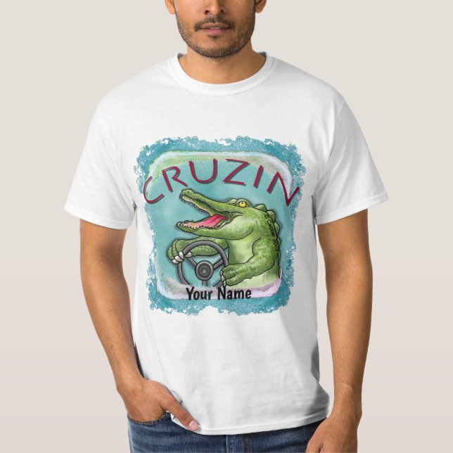 Camiseta de caimán conduciendo coche (Anverso)