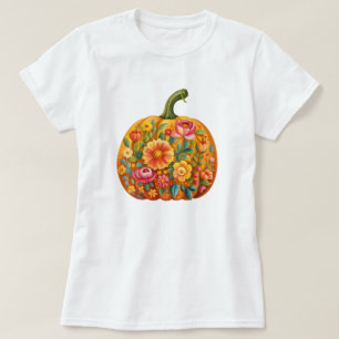 Camiseta de calabaza de arte popular para mujeres